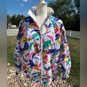 Vintage 80s 90s Lavon Multicolor Abstract Windbreaker Jacket Colorful Rainbow M